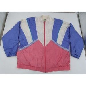 Vintage Bold Spirit Womens Nylon Windbreaker Jacket Size XL Grannycore Pastel 90